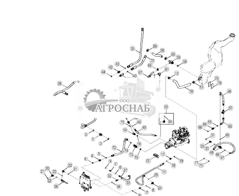 Трубопроводы главной гидросистемы (ЭГ управление, с байпасной линией) (1-скоростное) - ST1599 187.jpg
